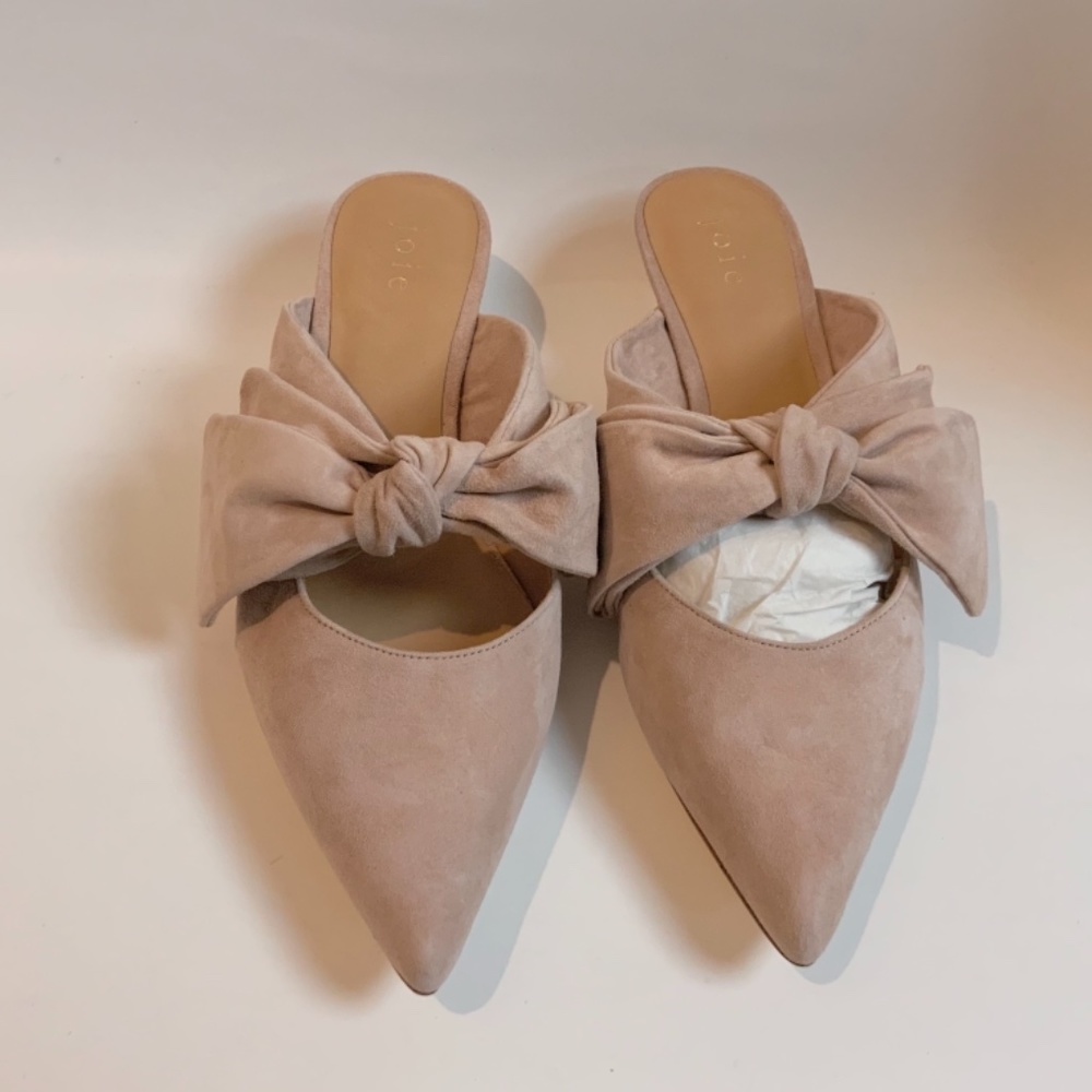 JOIE Caleah Peach Pink Suede Mules Kitten Heel Pointed Toe Sandal Leather Pumps - Picture 12 of 15